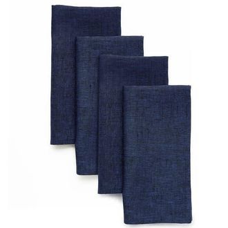 Solino Home Linen Dinner Napkins Set of 4, 20 x 20 Inch for Dining Table, Holiday and Everyday Table Decor - Athena in Chambray Navy at Nordstrom