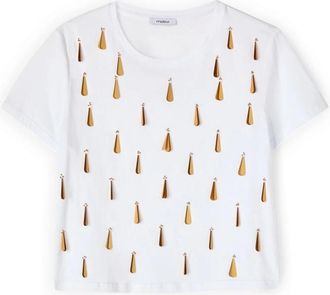 Motivi T-shirt met paillettenborduursel - Dames - T-shirts - Wit - M - Pailletten - Tops