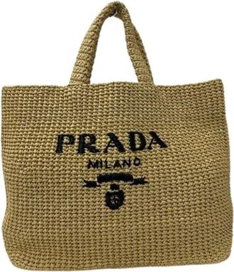 Prada Pre-owned Tote Bags, female, Brown, Size: ONE SIZE Pre-owned Raffia Tote Bag
