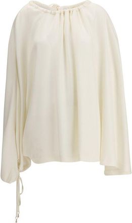 Gabriela Hearst Womens Silk Blouse Relaxed Fit Drawstring Sleeves - Ivory Wool - Size EU 32 (Womens)