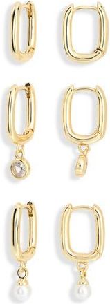 Nordstrom Rack Set of 3 Oval Hoop Earrings in Clear- White- Gold at Nordstrom Rack