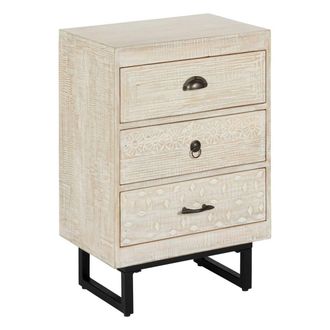 Atmosphera Atmosphera - Mesita De Noche &laquo;ajay&raquo; - Madera Blanqueada - Madera De Mango Tallada Cr&eacute;ateur DInt&eacute;rieur
