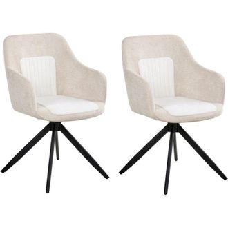 Beliani Set of 2 Swivel Dining Chairs Light Beige Fabric Water-Repellent Upholstery Metal Legs Base Two Colours Dining Room LIKELY