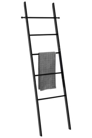 WENKO Handtuchleiter, Schwarz, Holz, Bambus, 43x170x33 cm, Montage ohne Bohren, Badezimmer, Badezimmerausstattung, Handtuchhalter