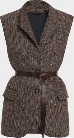 Brunello Cucinelli Wool-Blend Herringbone Belted Vest