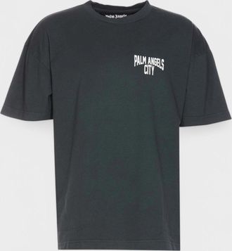 Palm Angels Mens City Washed-Effect T-Shirt Dark Grey - Size Small