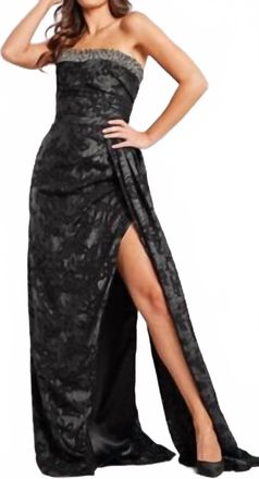 Jovani Beaded Strapless Gown In Black/grey