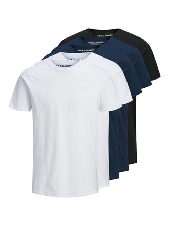 Jack & Jones T-Shirt JACK & JONES JJEORGANIC BASIC TEE SS O-NE 5PK MP NOOS, Herren, Gr. XS, blau (wei&szlig;, navy, schwarz), Single Jersey, Obermaterial: 100% Baumwolle