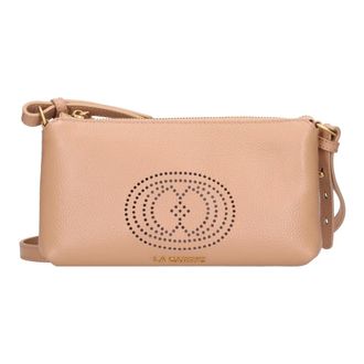 La Carrie Tassen, Dames, Beige, ONE Size, Leer, Lederen Tas met Perforaties