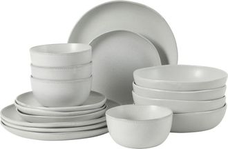 Gibson Home Menlo Park 16-Piece Stoneware Embossed Plates and Bowls Dinnerware Se in White at Nordstrom