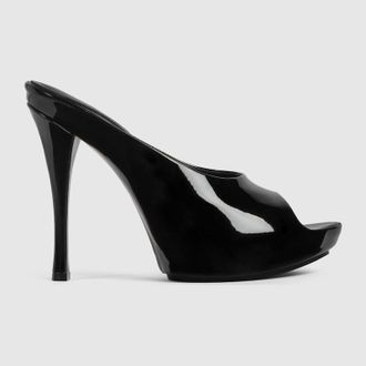 Gucci Womens Stiletto Platform Slide, Black, Leather