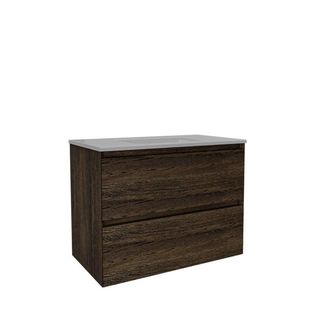 Saniclass Holz Pure Badkamermeubelset - 80x45x60cm - 2 lades - 1 wasbak - 1 kraangat - overloop - Eiken charcoal