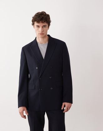 Mango Blazer da abito doppiopetto slim blu navy in coordinato