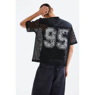 H&M Loose Fit Printed Mesh T-shirt in Black/95 at Nordstrom, Size Xx-Large