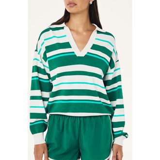 P.E Nation Retreat Stripe Johnny Collar Sweater in College Green Stripe at Nordstrom, Size X-Small