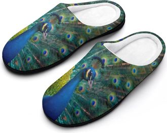 Generic Peacock Displaying Plumage Funny Mens Cotton Slippers Shoes Novelty Soft Non-Slip Sole Home Shoe