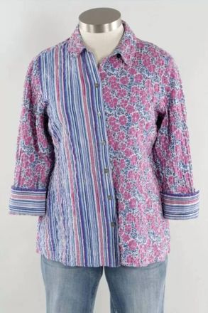 Habitat Womens 3/4 Sleeves Button Down Shirt In Mulberry