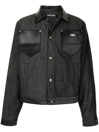 Sankuanz leather-trimmed denim jacket - men - Cotton/Leather - M - Black