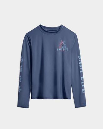 Salt Life Pineapple Paradise Performance Long Sleeve Tee in Indigo Heather at Nordstrom, Size X-Large