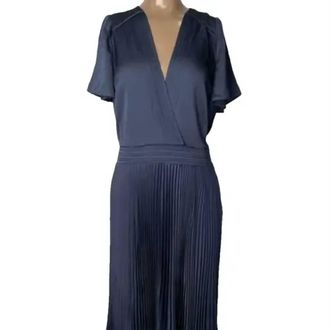 BA&SH Womens Woopy Pleated V-Neck Maxi Dress In Marine