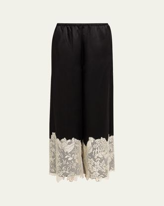 Rosie Assoulin Chicken Lace-Trim Silk Wide-Leg Pajama Pants