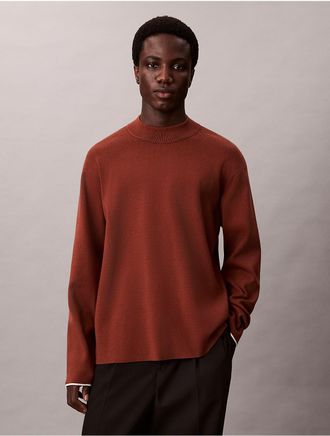 Calvin Klein Mens Tech Knit Mock Neck Sweater - Red - 2XL