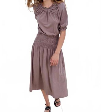 Sundry Smocked Midi Dress In Taupe