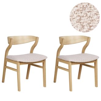 Beliani Conjunto De 2 Sillas De Comedor Estilo Retro Asiento Tapizado Boucl&eacute; Madera Clara Y Beige Claro Maroa