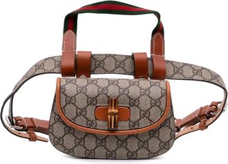 Gucci Marsupio in tessuto GG Supreme e bambù con decorazione Web 1947 2016-2025 - Marrone