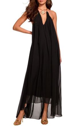 Ramy Brook Rain Chain Detail Halter Neck Silk Gown in Black at Nordstrom, Size 12