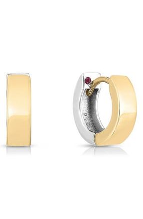Roberto Coin Oro Classic Two Tone Huggie Hoop Earrings in Yellow And White Gold at Nordstrom