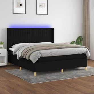 vidaXL Vidaxl - Cama Box Spring Colch&oacute;n Y Luces Led Tela Negro 160x200 Cm