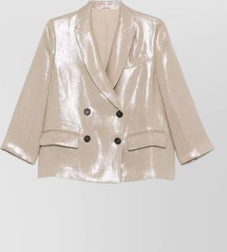 Brunello Cucinelli linen double breasted jacket peak lapels