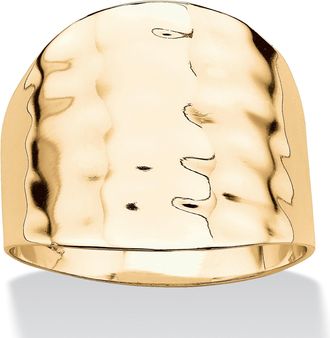Palm Beach Jewelry 14k Yellow Gold-Plated Hammered Style Cigar Band Ring