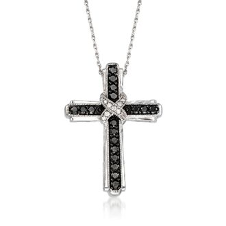 Ross-Simons Black and White Diamond Cross Pendant Necklace in Sterling Silver