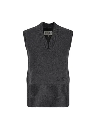 Maison Margiela Sleeveless Knit Vest With V-Neckline And Ribbed Detailing