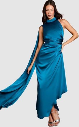Coast Satin Ruched Waist Cap Midi Dress in Teal at Nordstrom, Size 10