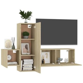 Berkfield Home Sturdy 3 Piece TV Cabinet Set Sonoma Oak Engineered Wood in Light Oak