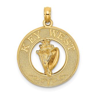 Diamond2Deal 14k Yellow Gold KEY WEST with Conch Shell Circle Charm Pendant