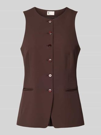 Vera Mont Weste mit Rundhalsausschnitt und Paspeltaschen in Dunkelbraun, Gr&ouml;&szlig;e 34