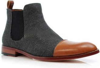 Generic Mens Pull on Chelsea Ankle Boots Flat Heel Short Boots Round Toe PU Leather Office Dress Boot,Brown,8.5 UK