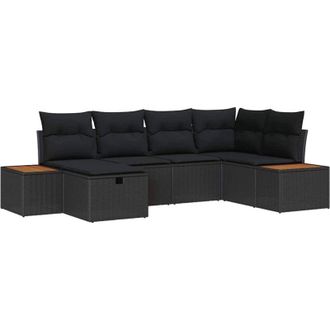 vidaXL Conjunto De Sof&aacute; De Jard&iacute;n 6 Pcs Negro Rat&aacute;n Sint&eacute;tico