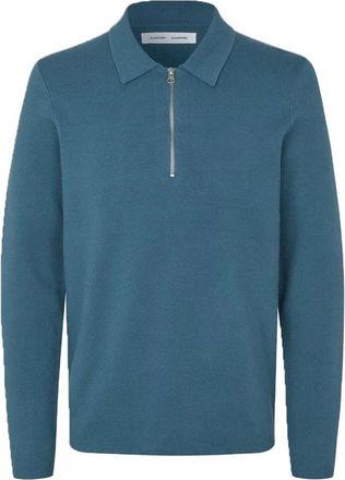 Sams&oslash;e & Sams&oslash;e V-neck Knitwear, male, Blue, M, Beige Viscose Polo Knit Jumper