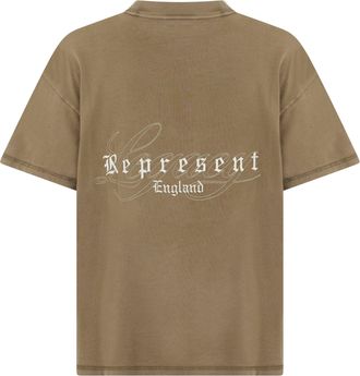Represent Embroidered Logo Cotton T-Shirt - Beige
