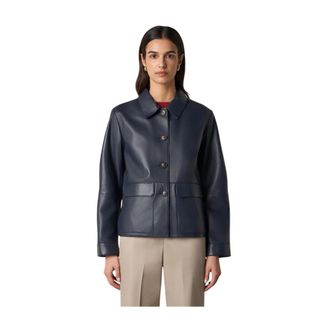 Brooks Brothers Leren Jas met Shirtkraag - Dames - Leren en Su&egrave;de Jassen - Blauw - M - Leer - Jassen