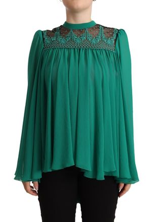 Alberta Ferretti Lace Polyester Long Sleeves Pleated Top Womens Blouse (Pre-Owned)