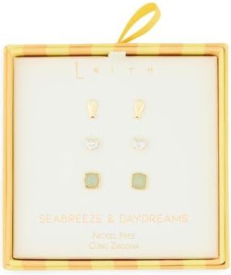 Leith Seabreeze & Daydreams Set of 3 Fish Stud Earrings in Clear- Green- Gold at Nordstrom Rack