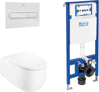 Roca Roca Pack Beyond+duplo Inodoro Suspendido Rimless Pulsador Blanco - Ref: A3460b7000+a801b82+a890070020+a890195000