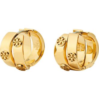 Tory Burch Miller Icon Double Huggie Hoop Earrings in Tory Gold at Nordstrom