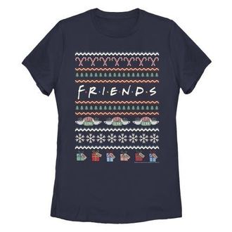 Friends Womens Friends Ugly Christmas Sweater Print Logo Graphic T-Shirt in Navy Blue at Nordstrom, Size Medium